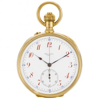 Swiss open faced keyless chronograph pocket watch Circa 1910