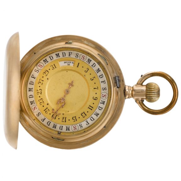 Swiss double dialled watch with calendar and moon phases Circa 1880 Swiss double dialled watch with calendar and moon phases Circa 1880