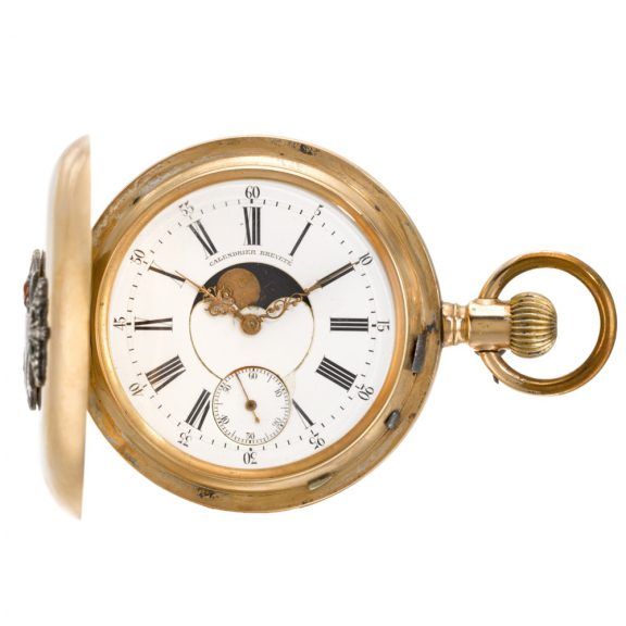 Swiss double dialled watch with calendar and moon phases Circa 1880 Swiss double dialled watch with calendar and moon phases Circa 1880