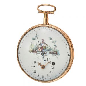 Swiss centre seconds virgule watch in a gold case Circa 1800