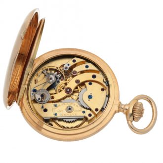 Swiss gold hunting cased pocket watch for the Polish market Circa 1895