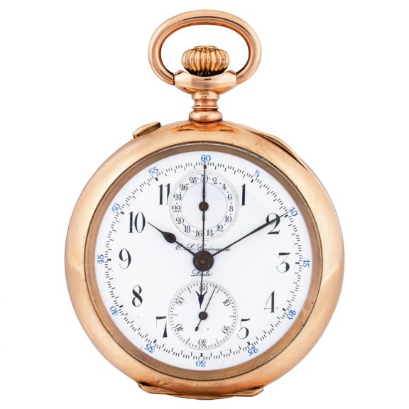 Swiss gold split seconds chronograph pocket watch Circa 1900
