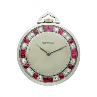 Swiss platinum diamond and ruby set open faced watch Circa 1904