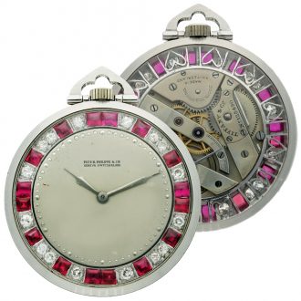 Swiss platinum diamond and ruby set open faced watch Circa 1904