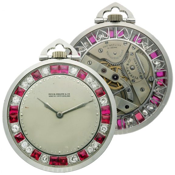 Swiss platinum diamond and ruby set open faced watch Circa 1904