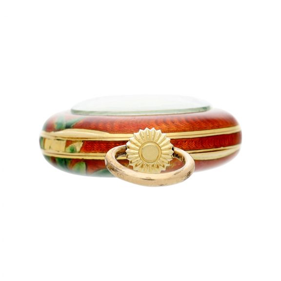 Swiss gold, enamel watch pocket with associated pendant Circa 1897 Swiss gold, enamel watch pocket with associated pendant Circa 1897