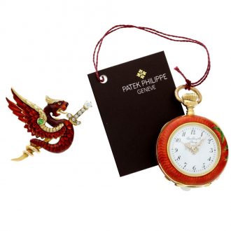Swiss gold, enamel watch pocket with associated pendant Circa 1897