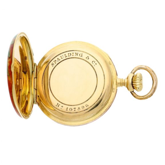 Swiss gold, enamel watch pocket with associated pendant Circa 1897 Swiss gold, enamel watch pocket with associated pendant Circa 1897