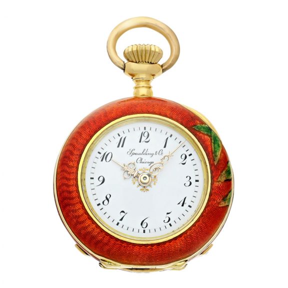 Swiss gold, enamel watch pocket with associated pendant Circa 1897 Swiss gold, enamel watch pocket with associated pendant Circa 1897