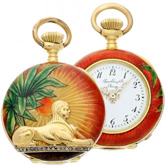 Swiss gold, enamel watch pocket with associated pendant Circa 1897