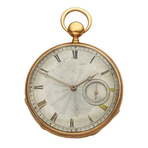 Swiss quarter repeating gold pocket watch with a key and pouch Circa 1840
