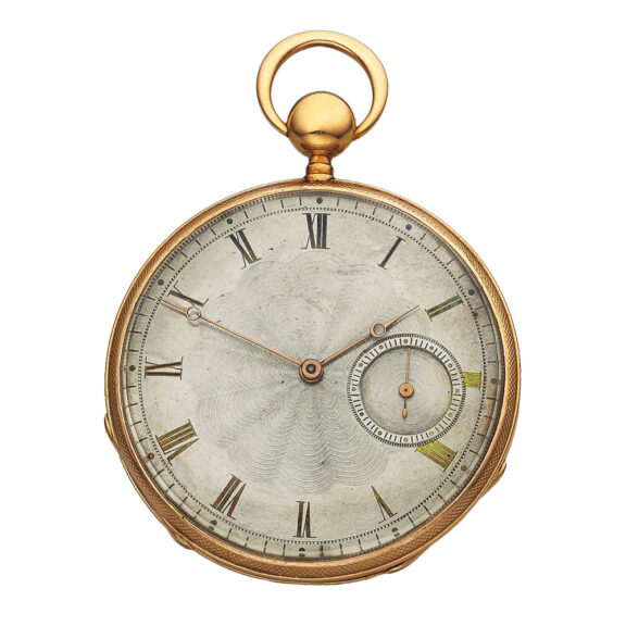 Swiss quarter repeating gold pocket watch with a key and pouch Circa 1840