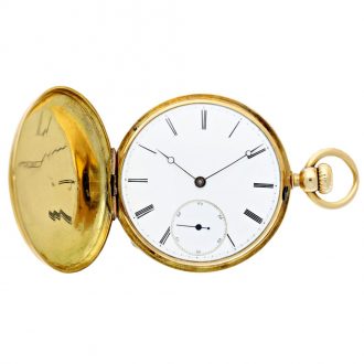 Fine Swiss yellow gold hunting cased pocket watch Circa 1863