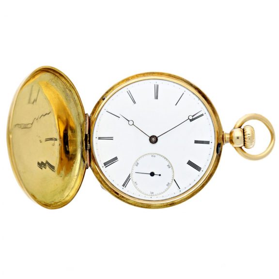 Fine Swiss yellow gold hunting cased pocket watch Circa 1863