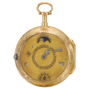 Rare French gold double dialled repeating calendar watch Circa 1760