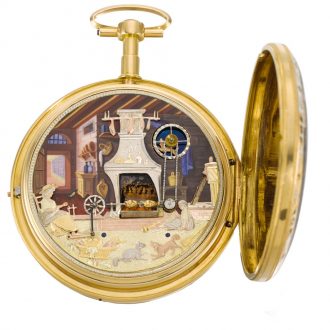 Swiss gold open faced automaton watch The Kitchen Circa 1820