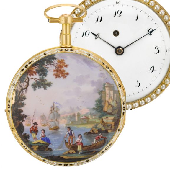Swiss gold open faced automaton watch The Kitchen Circa 1820v