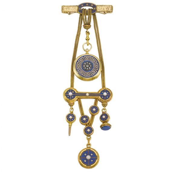 French watch with bar brooch pin and chatelaine Circa 1820 French watch with bar brooch pin and chatelaine Circa 1820