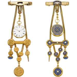 French watch with bar brooch pin and chatelaine Circa 1820