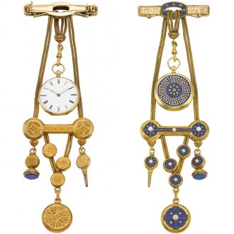 French watch with bar brooch pin and chatelaine Circa 1820