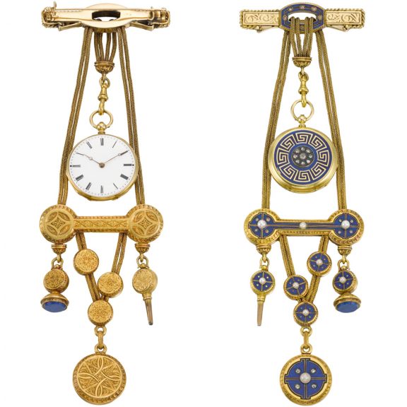 French watch with bar brooch pin and chatelaine Circa 1820