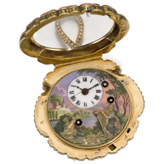 Swiss rose form two train musical automaton watch Circa 1820 Swiss rose form two train musical automaton watch Circa 1820