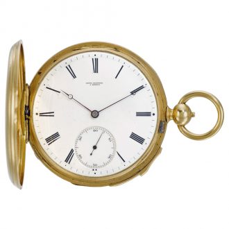 Swiss gold hunting cased quarter repeating lever watch Circa 1830