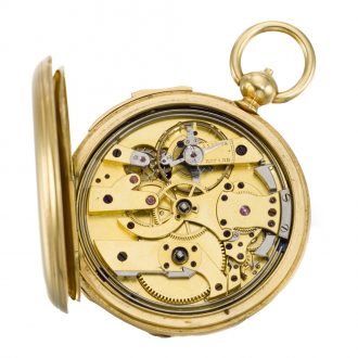 Swiss gold hunting cased quarter repeating lever watch Circa 1830
