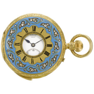 English repeating lever with polychrome painted portrait Circa 1877