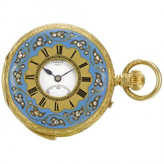 English repeating lever with polychrome painted portrait Circa 1877