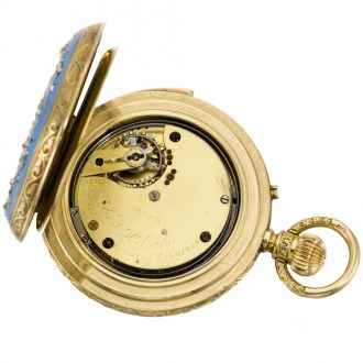English repeating lever with polychrome painted portrait Circa 1877