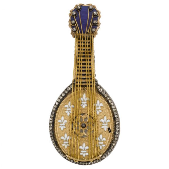 Austrian mandolin form watch with musical movement Circa 1895 Austrian mandolin form watch with musical movement Circa 1895