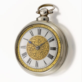 An unusual English silver pair cased verge watch Circa 1859
