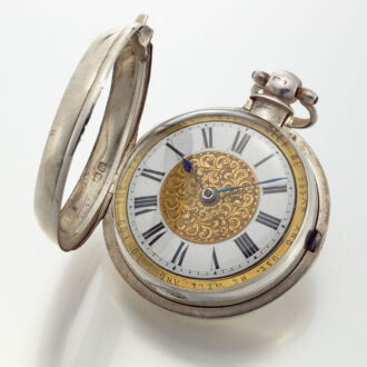 An unusual English silver pair cased verge watch Circa 1859