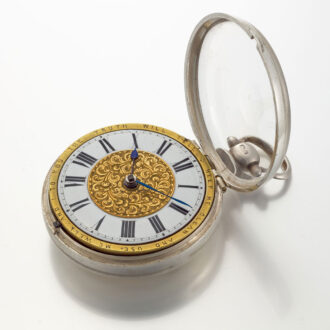 An unusual English silver pair cased verge watch Circa 1859