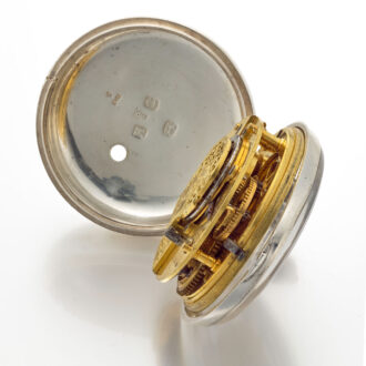 An unusual English silver pair cased verge watch Circa 1859