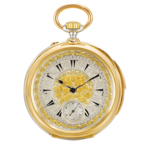 Swiss open faced minute repeating keyless lever watch Circa 1887 Swiss open faced minute repeating keyless lever watch Circa 1887