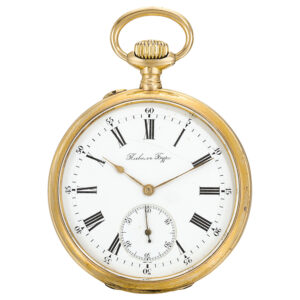 Russian 14 carat gold open faced keyless lever pocket watch Circa 1900