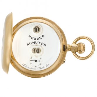 Swiss gold hunting cased digital keyless Pallweber watch Circa 1900