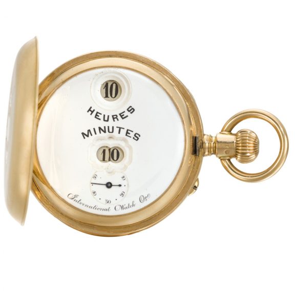 Swiss gold hunting cased digital keyless Pallweber watch Circa 1900