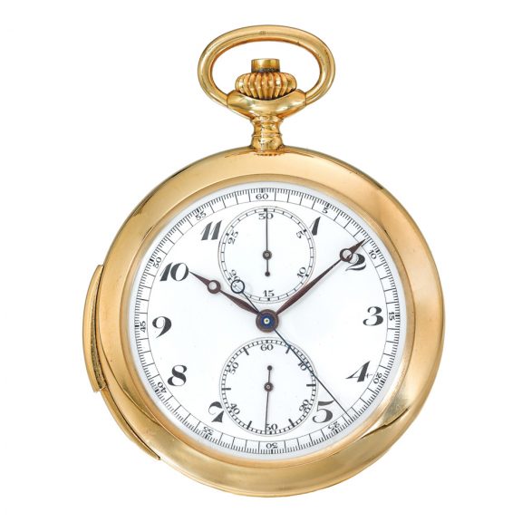 Swiss minute repeating chronograph watch with registers Circa 1910