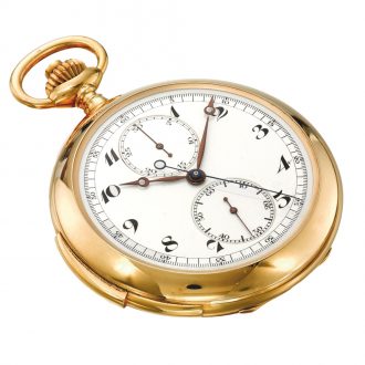 Swiss minute repeating chronograph watch with registers Circa 1910
