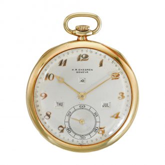 Danish 18k gold open faced triple calendar watch Circa 1920