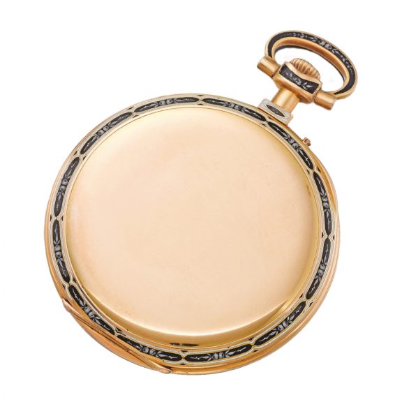 Swiss yellow gold and enamel open faced pocket watch Circa 1920 Swiss yellow gold and enamel open faced pocket watch Circa 1920