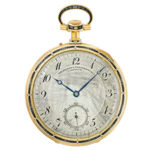 Swiss yellow gold and enamel open faced pocket watch Circa 1920