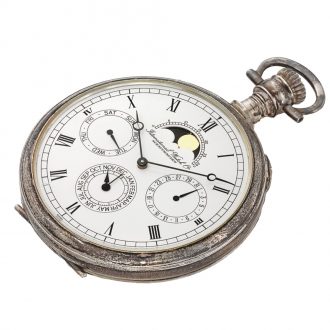 Swiss silver watch with triple calendar and moon phase Circa 1980 Swiss silver watch with triple calendar and moon phase Circa 1980