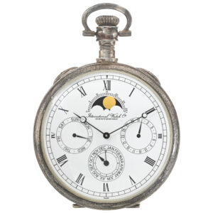Swiss silver watch with triple calendar and moon phase Circa 1980
