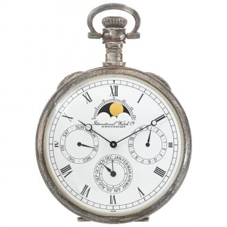 Swiss silver watch with triple calendar and moon phase Circa 1980