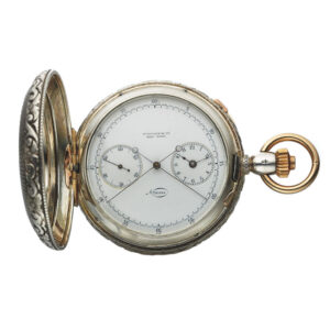 Swiss sterling silver hunting cased keyless pocket watch with split-seconds chronograph Circa 1870