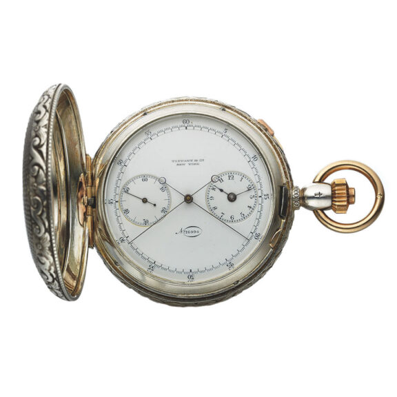 Swiss sterling silver hunting cased keyless pocket watch with split-seconds chronograph Circa 1870 Swiss sterling silver hunting cased keyless pocket watch with split-seconds chronograph Circa 1870
